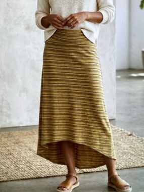 prAna Mustard Striped High-Low Skirt with Olive and Rust Accents